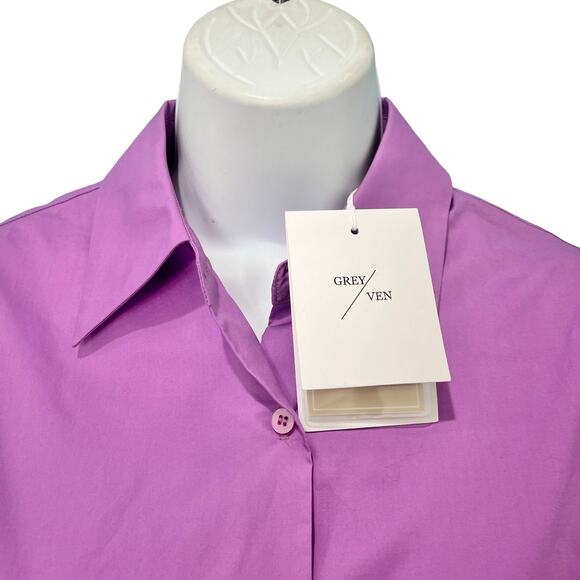 GreyVen Reiki Boyfriend Purple Collared Button Up Blouse Top Size S NEW Tags - Picture 11 of 12